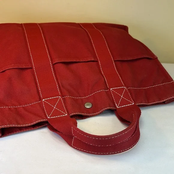 Hermes vintage heavy canvas tote rare red with white detail - Picture 10 of 13